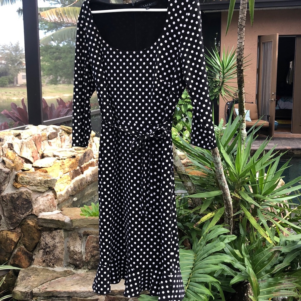 Ruffle hem, 3/4 sleeve polka dot dress